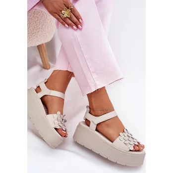 Dámské sandále Dámské Kožené Sandály Na Platformě CheBello 4701 Barva: Béžová, Velikost: 39