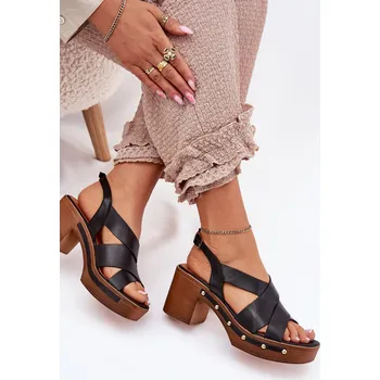 Dámské sandále Kožené sandály na podpatku Zazoo 1081 Barva: Černá, Velikost: 36