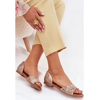 Dámské sandále Dámské Kožené Sandály Na Ploché Podpatky Maciejka 06947-25 Barva: Zlatá, Velikost: 41