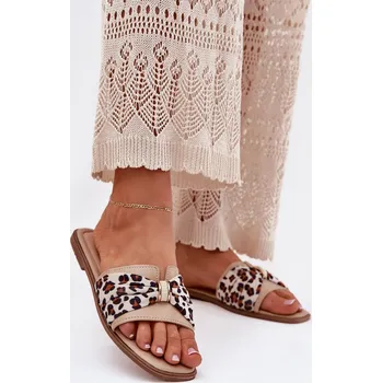 Dámské pantofle Dámské Pantofle Na Plochém Podpatku S Mašlí Avenza Barva: Béžová, Velikost: 38