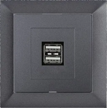 Stavebniny USB zásuvka metalická strojek + klapka do vícenásobného rámečku - grafit