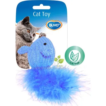 Hračka pro kočku DUVO+ Duvo myš se šantou a ocáskem z peříček - hračka pro kočky Barva: modrá