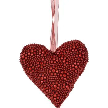 Vánoční dekorace H&L Závěsné korálkové SRDCE, 15cm, červená
