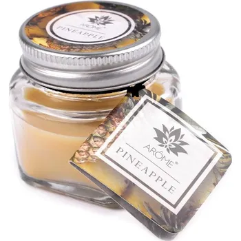 Svíčka Malá vonná svíčka ve skle s jmenovkou - 16 (Pineapple) žlutá světlá