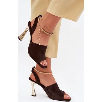 Dámské sandále Semišové sandály na jehlovém podpatku se zdobeným náramkem CheBello 4440 čokoládové Barva: Béžová, Velikost: 36