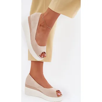 Dámské sandále Dámské Sandály Na Klínu Z Eko Semiše Velira Barva: Béžová, Velikost: 38