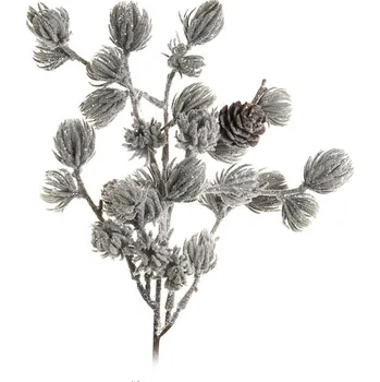 Vánoční dekorace H&L Vánoční borovicová větvička 36cm se šiškami, stříbrná