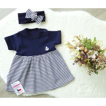 Dívčí šaty AMÁLKA Letní námořnické pruhované šaty + čelenka Velikost: 86