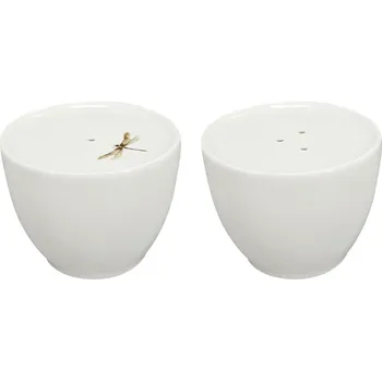 Talíř by inspire Porcelánová souprava sůl/pepř Vážka, zelená/hnědá