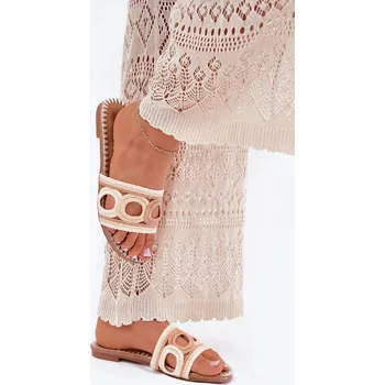 Dámské pantofle Háčkované dámské sandály na plochém podpatku Nirina Barva: Béžová, Velikost: 37