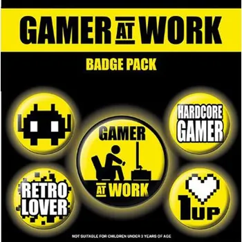 Placky Gaming: Gamer At Work Set 5 kusů (průměr 25 mm, 38 mm)