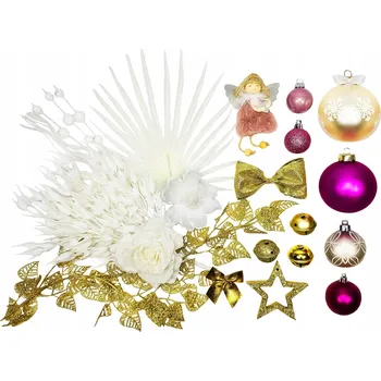 Vánoční dekorace Sada vánočních ozdob 37 ks v krabičce PINK DEKORACE na vánoční stromeček do 10