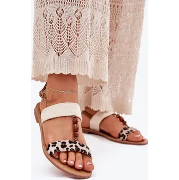 Dámské sandále Plné Dámské Sandály S Korálky Panterka Virona Barva: Béžová, Velikost: 36