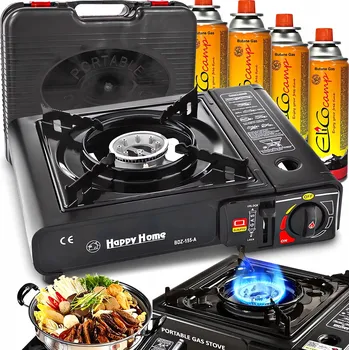 Turistický vařič Turistický plynový vařič 2v1 s reduktorem a kufříkem + 4x plynová kartuše