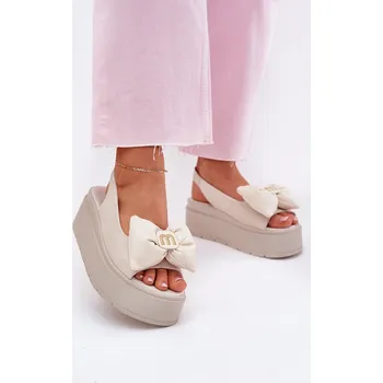 Dámské sandále Dámské Kožené Sandály Na Platformě S Mašlí CheBello 4641 Barva: Béžová, Velikost: 39