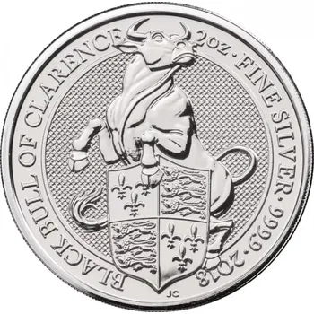 Royal Mint Stříbrná investiční mince Black Bull 2 Oz | Queens Beasts | 2018 | 62,2 g