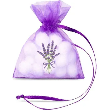 Dárková taška 10 ks Sáčky z organzy 7 x 9 cm - fialové s potiskem levandule