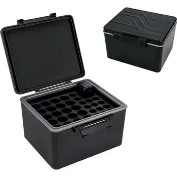 Úložný box Černé pouzdro na baterie 11,3x12,4x7,6 cm Úložný box na 20x AA a 14x AAA baterií Odolný organizér s víkem pro bezpečné skladování článků