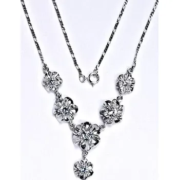 Náhrdelník Stříbrný náhrdelník kytičky čirý zirkon - NK1450 (Stříbrný náhrdelník kytičky se zirkony)