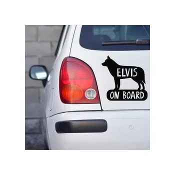 Samolepicí dekorace na vozidlo Samolepka na auto s jménem psa Husky On Board Psiakrew 15 cm