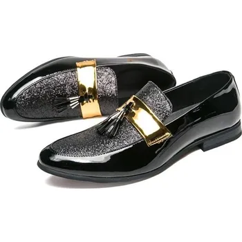 Pánské polobotky Pánské třpytivé mokasíny J1534 černá 46