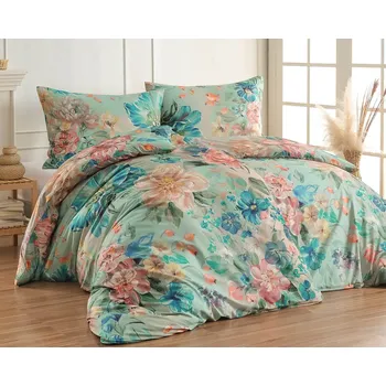 Bytový textil Povlečení Matějovský CLARA, květinový vzor, zelené, bavlna hladká, digitál, 140x220cm + 70x90cm