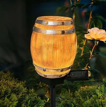 Venkovní osvětlení Solární zahradní lampa LED ve tvaru sudu, voděodolná, 10 x 18 cm