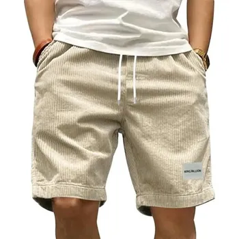 Pánské kraťasy Pánské manšestrové kraťasy Retro styl Ležérní prodyšné kraťasy se stahovací šňůrkou Elastický pas Délka ke kolenům Pohodlný střih béžova S