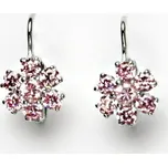 Zlaté náušnice, kytička, růžové zirkony, bílé i žluté zlato - VE 24