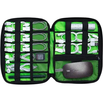 Černý organizér na elektronické příslušenství 24x17x3,6 cm Cestovní pouzdro na kabely, nabíječky a doplňky s přihrádkami pro přehledné uspořádání