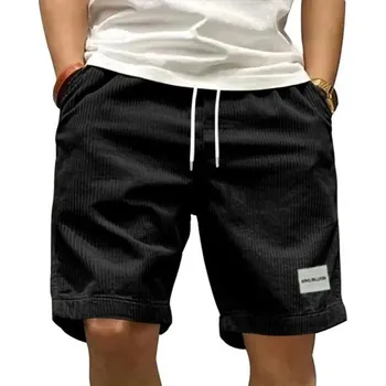 Pánské kraťasy Pánské manšestrové kraťasy Retro styl Ležérní prodyšné kraťasy se stahovací šňůrkou Elastický pas Délka ke kolenům Pohodlný střih černá XL