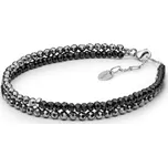 Gaura Pearls Dvojitý stříbrný náramek Julie, terahertz, spinel - stříbro 925/1000 224-96B Černá 17 cm + 3 cm (prodloužení)