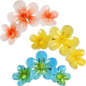 Sponky do vlasů skřipce Tři Kytičky Sada 3ks ORANŽOVÁ ŽLUTÁ MODRÁ