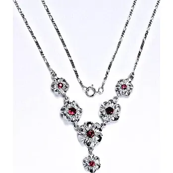 Náhrdelník Stříbrný náhrdelník kytičky rubíny - NK1450 (Stříbrný náhrdelník kytičky s rubíny)