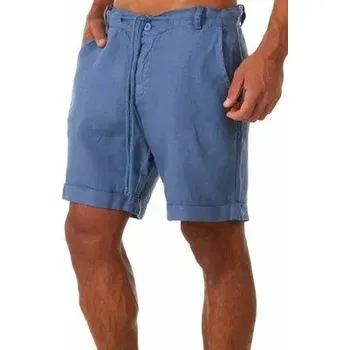 Pánské kraťasy Pánské prodyšné lněné letní kraťasy se stahovací šňůrkou Lehký materiál Volný střih Elegantní a pohodlné kraťasy pro teplé počasí modrá XXS