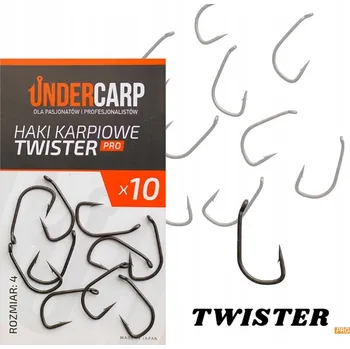 Rybářský háček Háčky na dno, s protihrotem Undercarp Twister PRO velikost 4, 10 ks