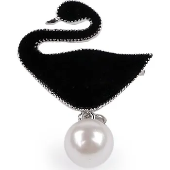 Náramek Brož s perlou labuť, malé, 2 černá platina