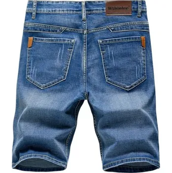 Pánské džínové kraťasy s kapsami Úzký rovný střih Letní džíny do města i na volný čas Pohodlné a stylové krátké kalhoty z denimu pro muže tmavě modrá 32