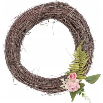 Věnec Dřevěný věnec rustikální svatební dekorace na hrob na dveře balkon 35 cm