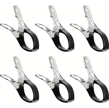 6 ks klipů na kryt bazénu 6,5x2x12 cm Nerezové větruodolné pružinové svorky s modrými rukojeťmi Odolné upevnění plachty černá