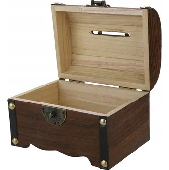 Pokladnička VELKÁ DŘEVĚNÁ POKLADNIČKA SE ZÁMKEM 14X15X20 CM