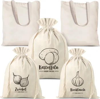 Sáček na potraviny 5 ks Pytle z imitace lnu na zeleninu (3 ks) a bavlněné tašky na nákupy (2 ks) (DE)