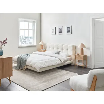 Postel Postelový rám krémový bílý buklé čalounění prošívané čelo lamelový rošt 160 x 200 cm Kovové nohy Moderní design Beliani