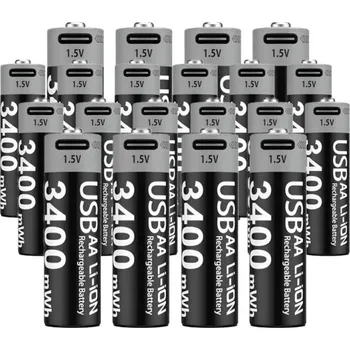 Článková baterie Sada 20 ks dobíjecích AA baterií 3400mWh Lithium-iontové 14,5x50,5 mm USB-C nabíjení Ekologická náhrada Opakované použití Dlouhá životnost