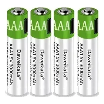 Článková baterie Dobíjecí baterie USB AAA 1,5V 3000mAh Li-ion 4ks s kabelem typu C Pro Myši Hračky Dálkové ovladače Vysoká Kapacita Opakované Nabíjení