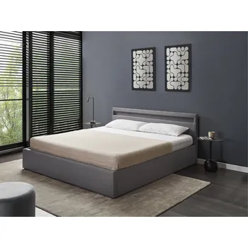 Postel Postel úložný prostor Tmavě šedá čalounění Čalounění LED barevné osvětlené čelo Lamelový rošt 180 x 200 cm Beliani