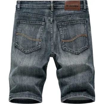 Pánské džínové kraťasy s kapsami Úzký rovný střih Letní džíny do města i na volný čas Pohodlné a stylové krátké kalhoty z denimu pro muže šedá 34