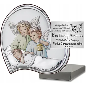 Obraz STŘÍBRNÝ OBRÁZEK ANDÍLEK DÁREK KE KŘTINÁM SVATÉHO