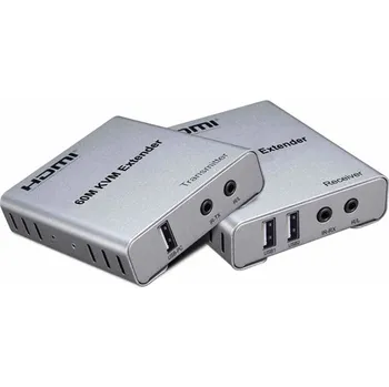 Video kabel PremiumCord HDMI KVM extender s 2xUSB na 60m s audiem přes jeden kabel Cat5/6
