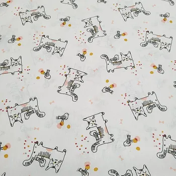 BYTEMA Bavlněná látka KOČKA S PTÁČKEM šíře 150 cm